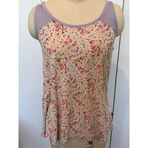 Women's Green Gate Copenhagen XL Floral Paisley Beige Purple Tank Top